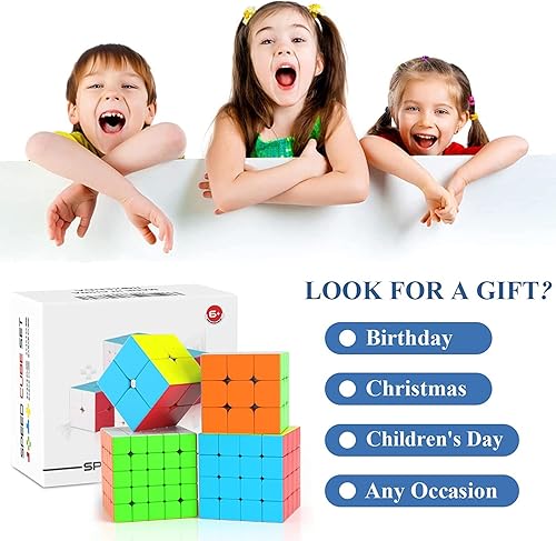 Miniatura 7 de Vdealen Juego de cubos de velocidad 2 x 2 3 x 3 4 x 4 5 x 5 pulgadas paquete de cubos mágicos brillantes rompecabezas de cubo con embalaje de regalo