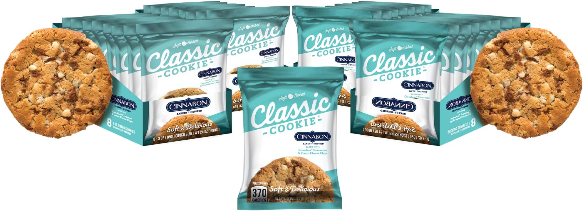 Classic Cookie Soft Baked Cinnabon® Cookies made with Cinnamon and Cream Cheese Chips, 4 Boxes, 32 Individually Wrapped Cookies