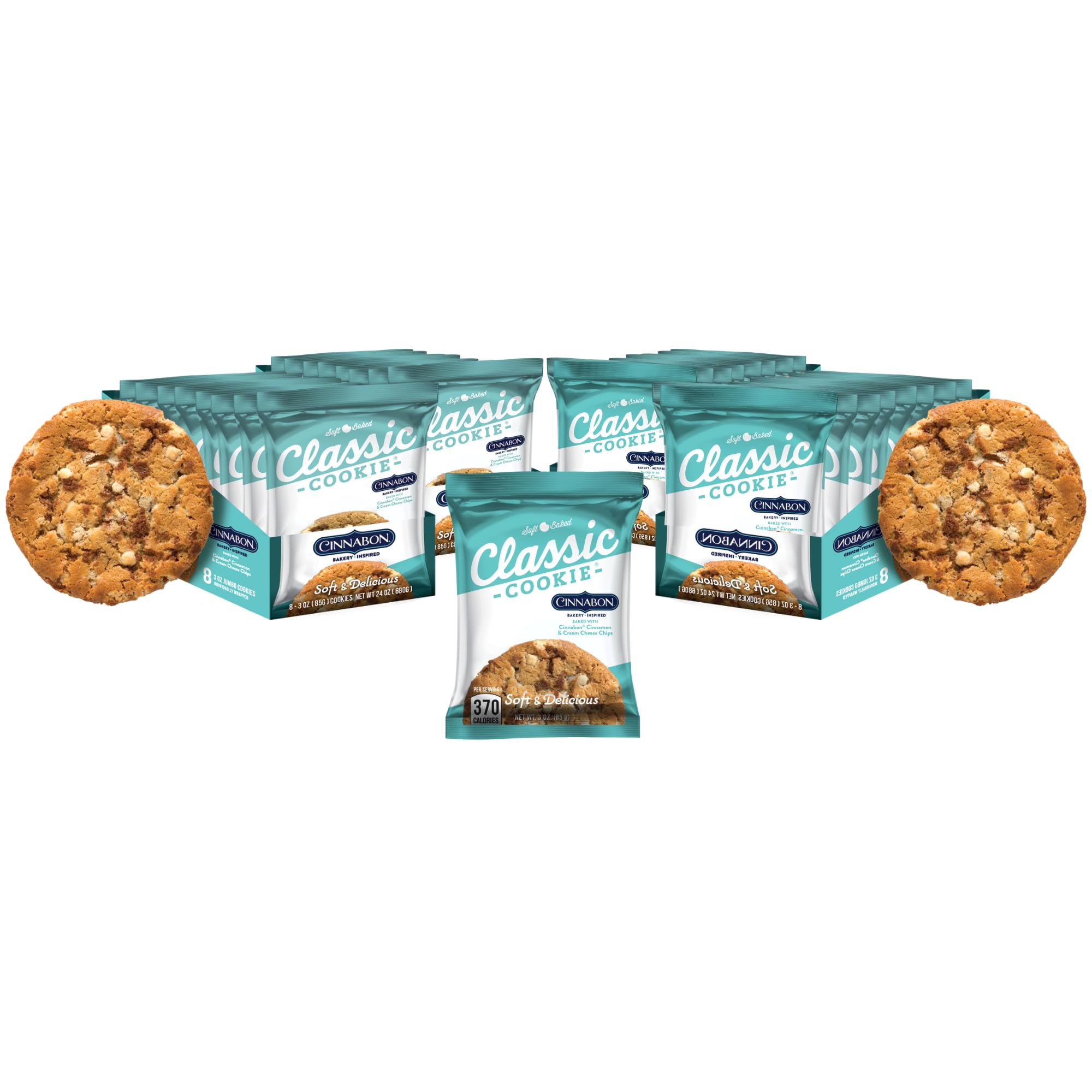 Classic Cookie Soft Baked Cinnabon® Cookies made with Cinnamon and Cream Cheese Chips, 4 Boxes, 32 Individually Wrapped Cookies