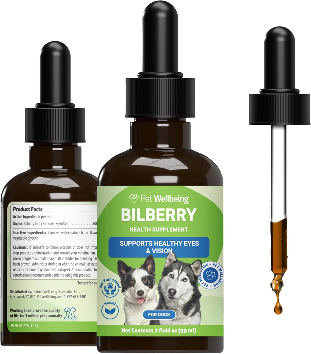 Pet Wellbeing Bilberry for Dogs - Eye & Vision Support with Antioxidants, Capillary Health, Retinal Support - NASC Certified & Vet-Formulated - 2 oz Liquid