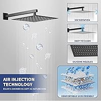 Vista 3 de BWE Grifo de ducha negro de 10 pulgadas, cuadrado de lujo, sistema de ducha mezclador de lluvia, juego completo de 2 funciones, equilibrio