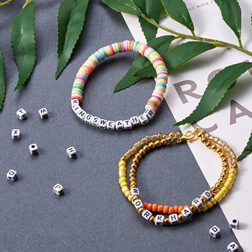 Miniatura 5 de 240 cuentas de acrílico opaco en forma de cubo de letras S de plástico blanco alfabeto suelto espaciador cuentas cuadradas de 0.157-0.197 in para