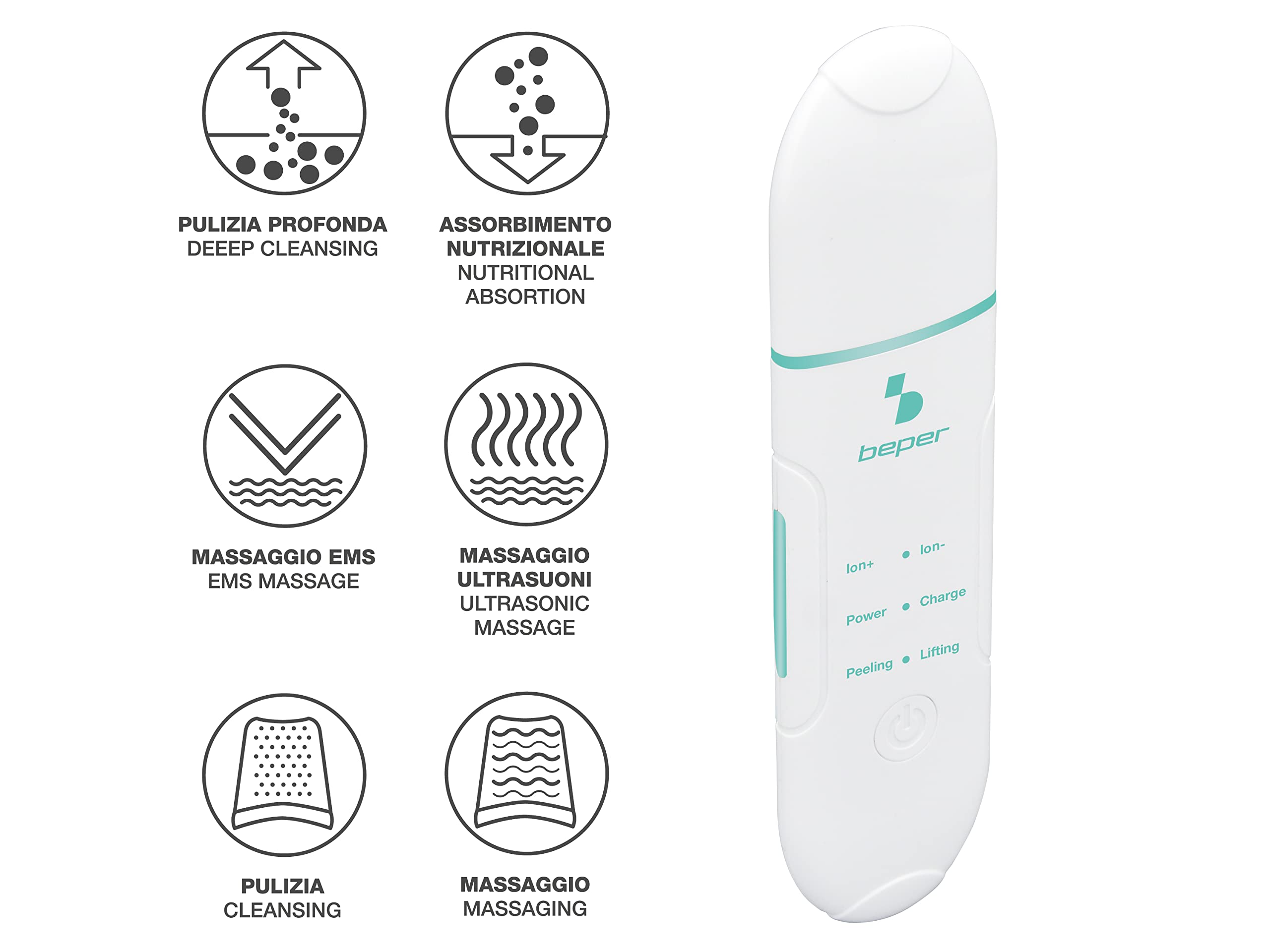 BEPER P302VIS003 Ultrasonic Facial Cleansing Device and Facial Massager 4 Functions - SkinCare for All Skin Types