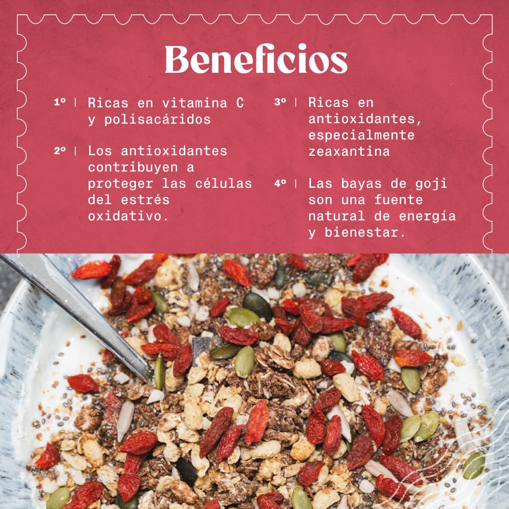 NaturaleBio Bayas de Goji 950 g. Fruta Seca Tradicional China. Vegano, Alto en Fibra. Snack ecológico, sin OGM y sin Gluten.