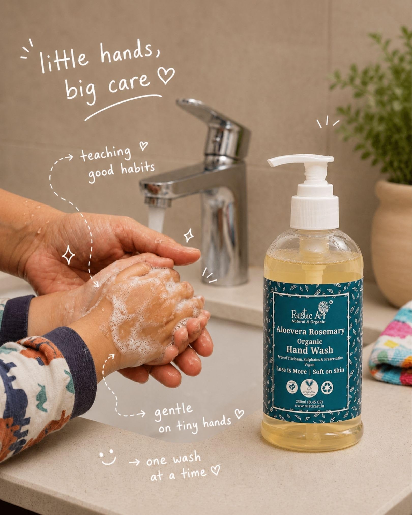 Rustic Art Organic Aloe Vera Rosemary Hand Wash | Natural, Vegan | Non-Drying, Hydrating | Sulphate & Paraben Free | 250ml 1