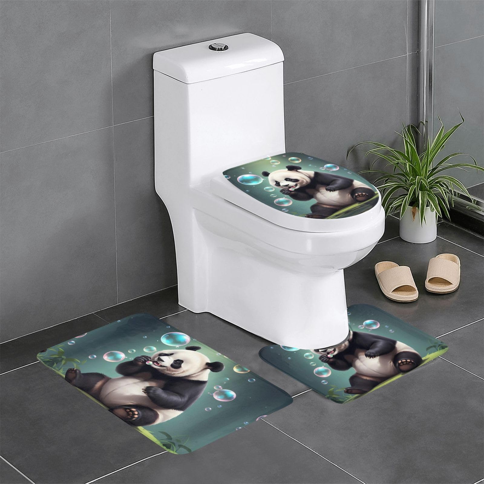 Tapis de bain panda lot de 3 en flanelle absorbante et antidérapante YYHWHJDE 61x40cm