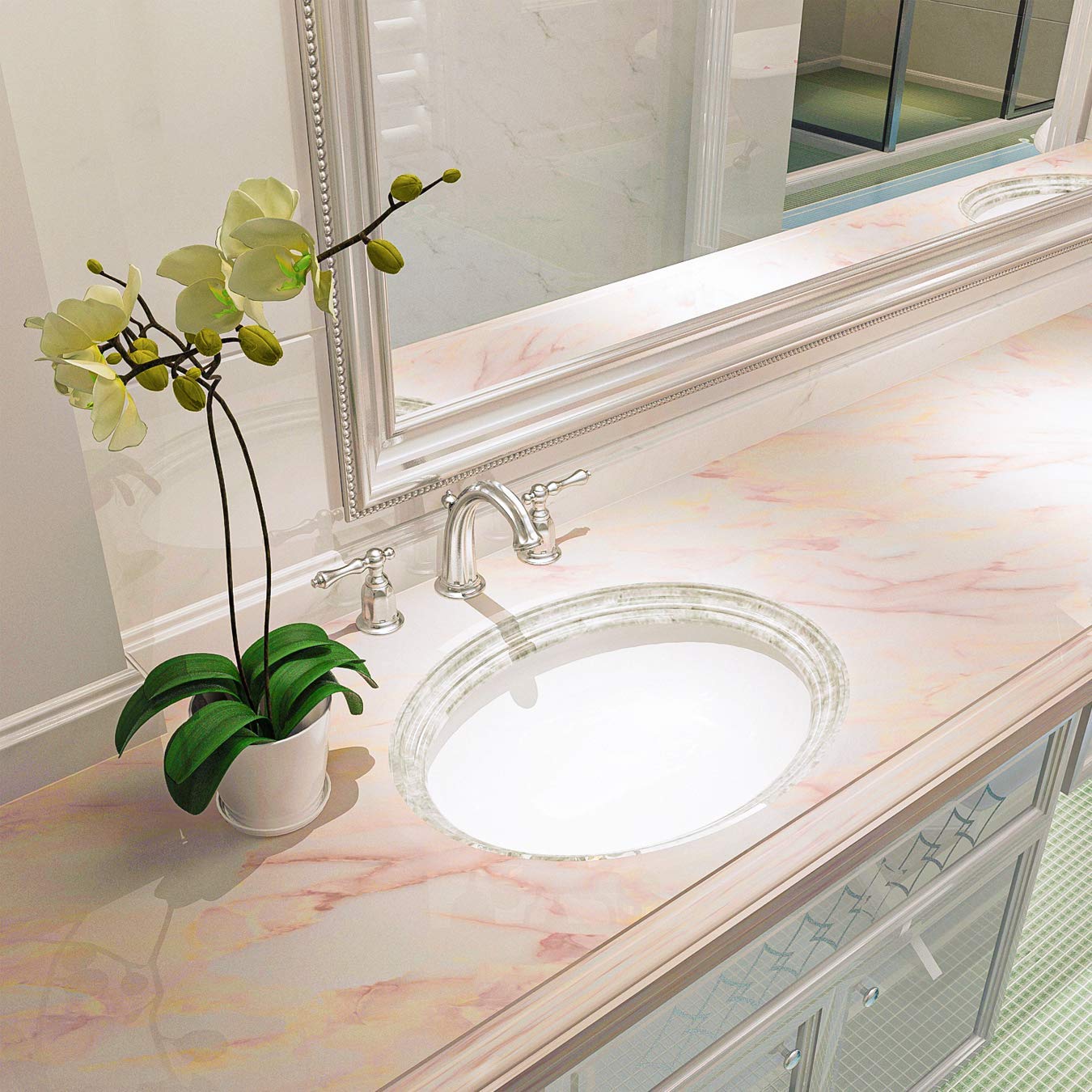 RHYDON Marble Contact Paper Countertops - Self Adhesive Shelf Drawer Liner - Decorative Contact Wallpaper - Waterproof, Peel and Stick, Easily Removable (24" x 78.74", Matt) 1