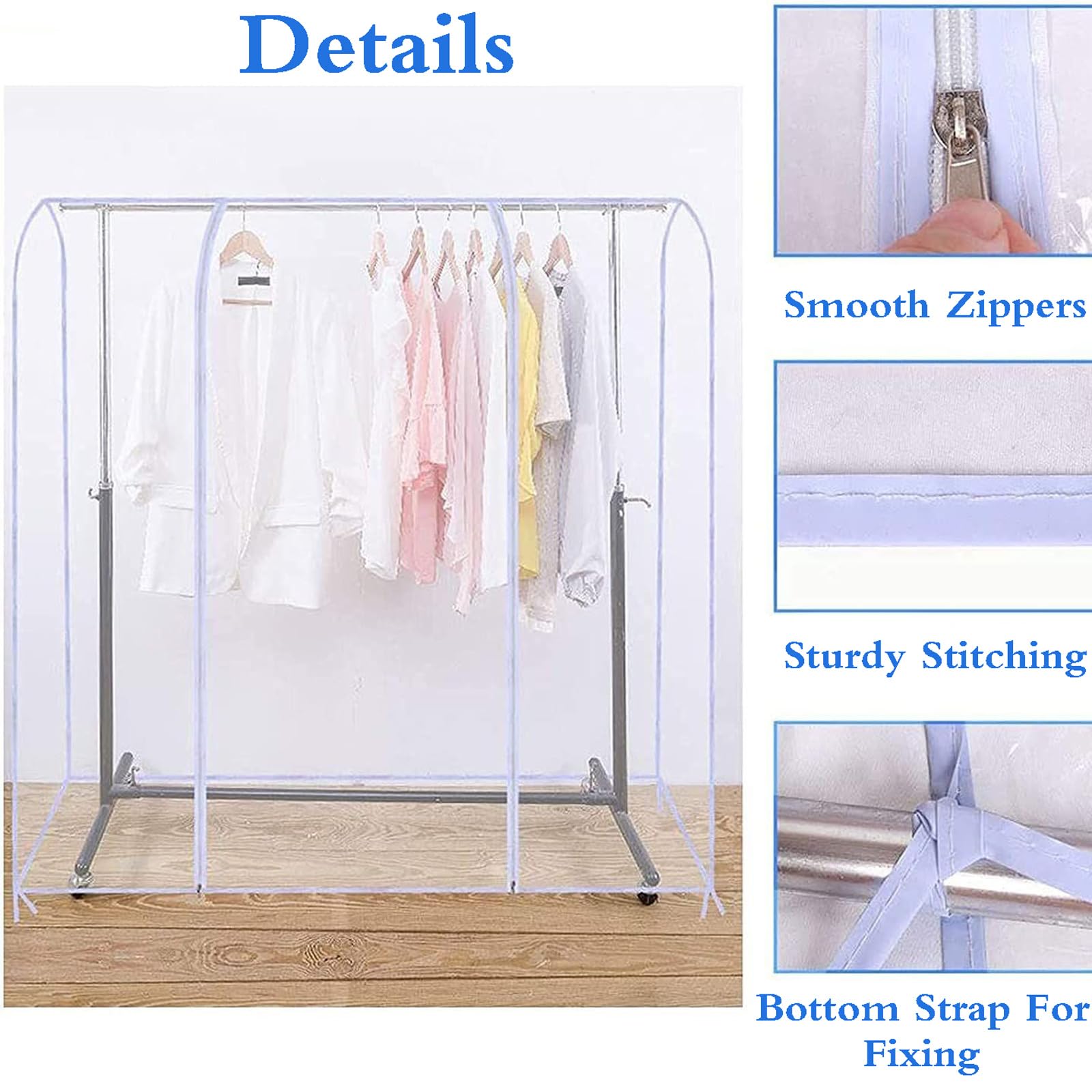Funda para perchero, cremallera protectora transparente a prueba de polvo, impermeable y transparente para almacenamiento de ropa, vestidos, trajes y abrigos