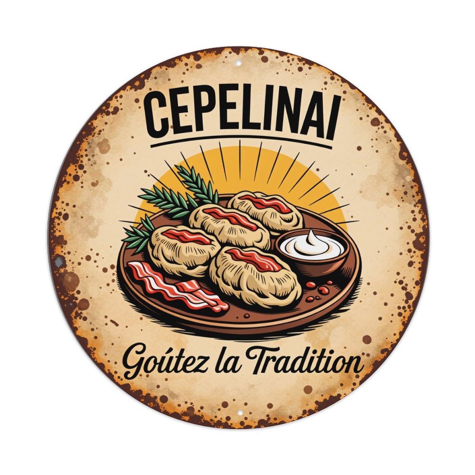 Cepelinai Taste The Tradition Metal Tin Sign Vintage Garden Bedroom Cafe Bar Man Cave Home Wall Decor Metal Poster 8x8 inches