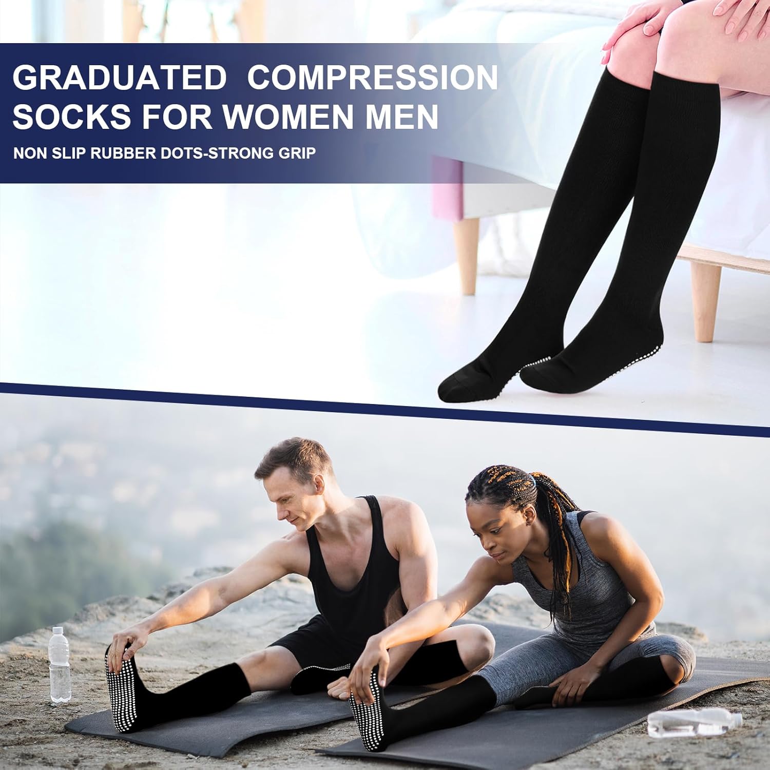 3 Pair Non Slip Compression Socks for Women Men 20-30mmhg Graduated Compression Socks with Grips for Nurse Pregnancy - Image 2