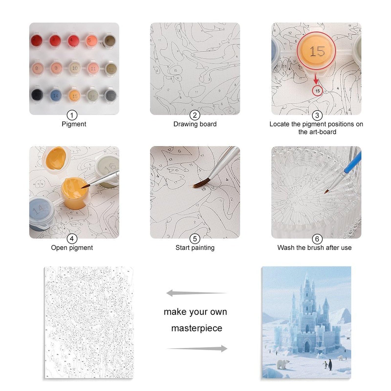 KOAYUBFC Eis- und Schneeschloss, Eisfeld, Malen-nach-Zahlen-Set für Erwachsene, Anfänger, Erwachsene, Malen nach Zahlen, Kits auf Leinwand, DIY-Acryl-Ölfarben, Gemälde mit Pinseln für Geschenk