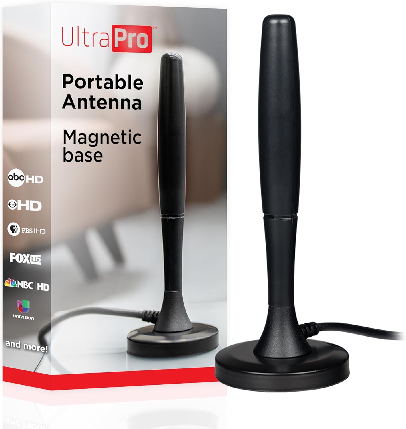 UltraPro Portable HD TV Antenna Indoor Digital Antenna for 4K/8K Ultra HD, VHF/UHF Channels, Magnetic Base, Omnidirectional, NEXTGEN TV Ready, for Travel, Camping, RV, Tailgating, 84039