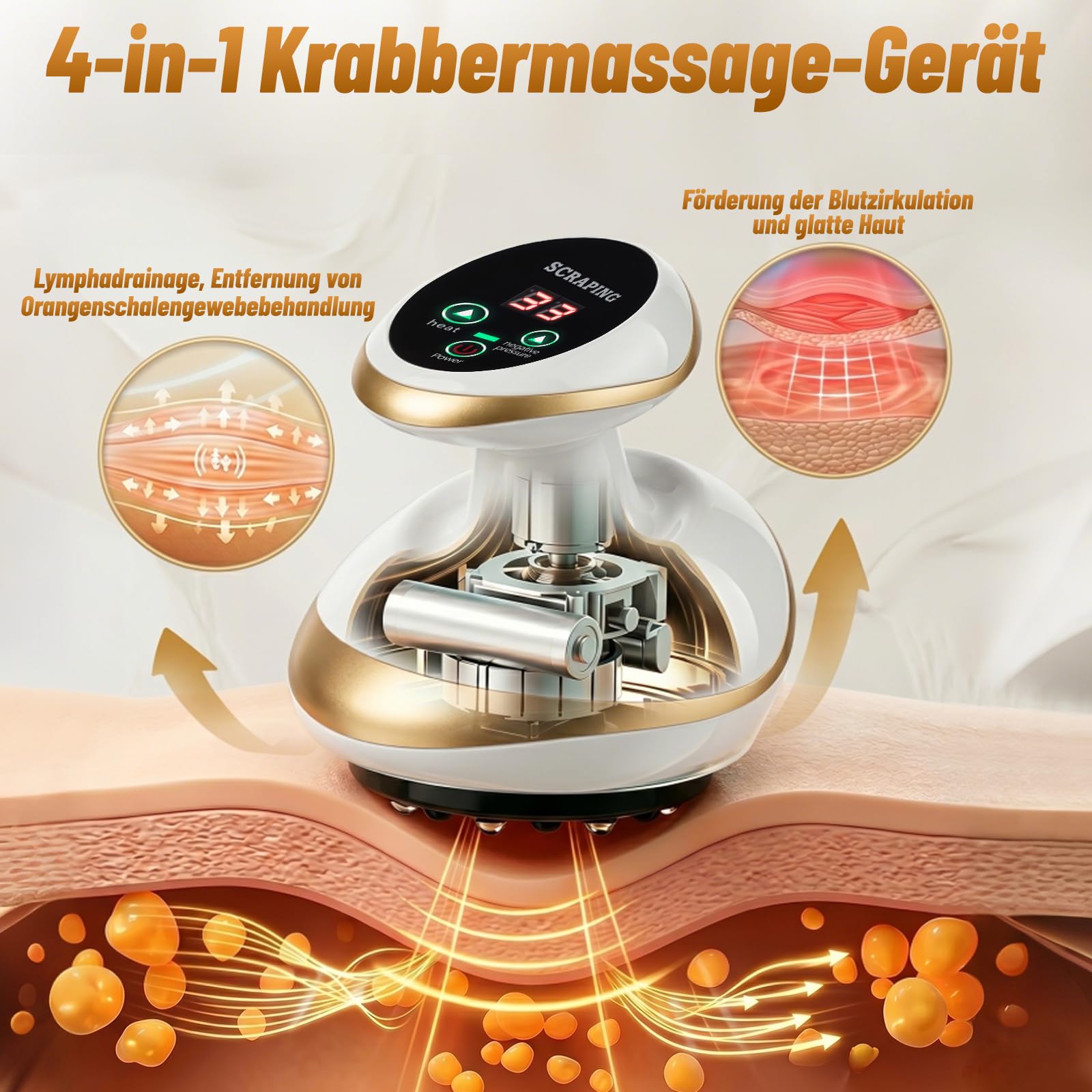 Lymphdrainage Gerät Cellulite Massagegerät,4-in-1 elektrisches Schröpfgerät & Gua Sha mit Rot-Blaulicht & 30 Stahlkugeln,9 Stufen Absaugung & Heizung,Anti Cellulite Massager mit 2 Fl. Premium-Beifußöl