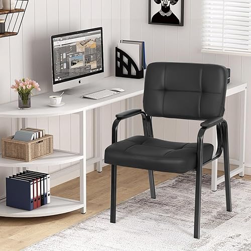 Miniatura 2 de Sillas de oficina para invitados con reposabrazos de piel sintética, diseño ergonómico para el hogar, reuniones, salas de conferencias, color negro