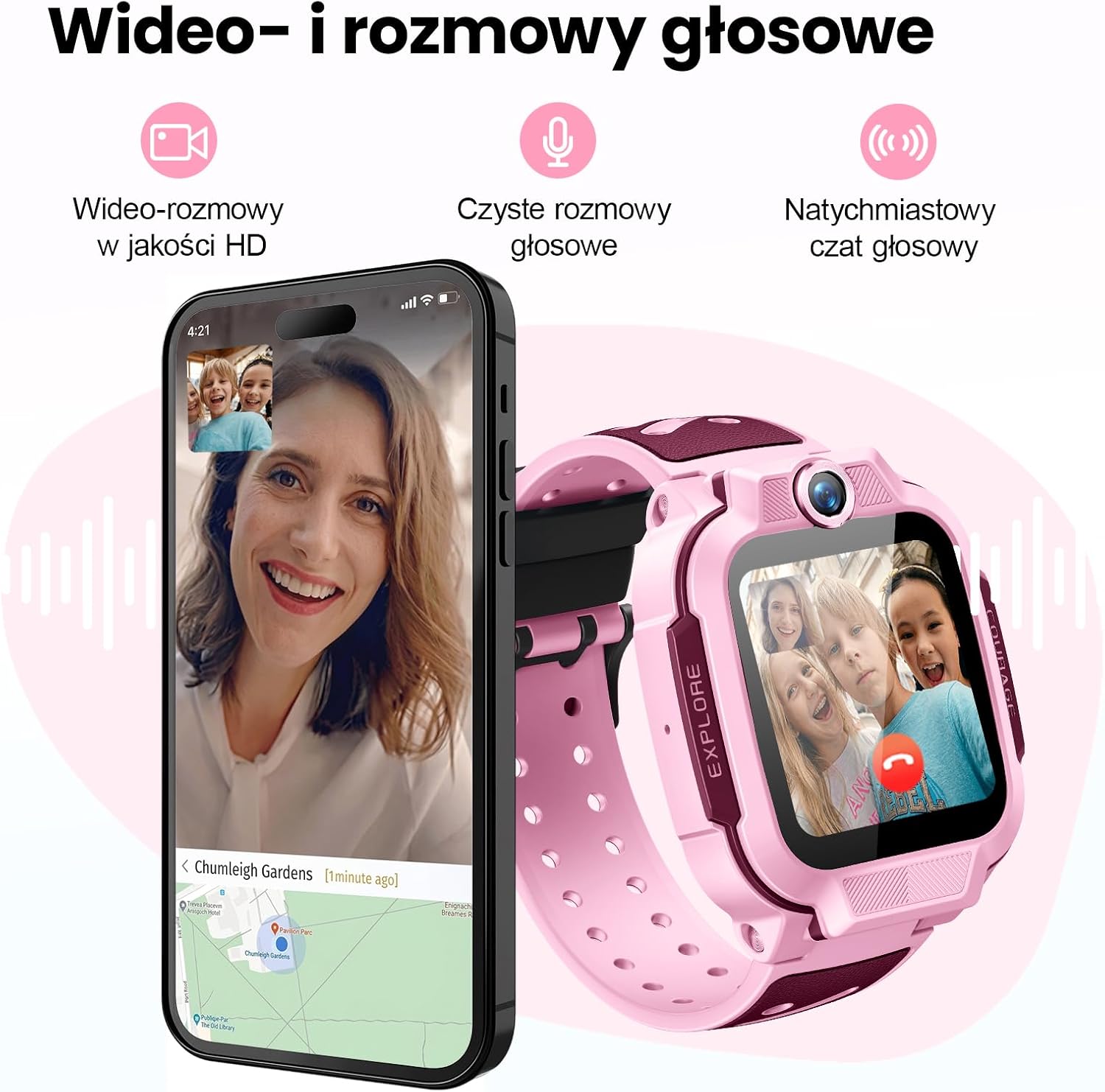 imoo Z3 dziecięcy smartwatch 4G, GPS w czasie rzeczywistym, połączenia wideo i głosowe, ekran 1.5″ HD, pamięć 8GB, wodoodporny IP68, tryb szkolny, przycisk SOS, kontrola rodzicielska (Różowy, Z3)