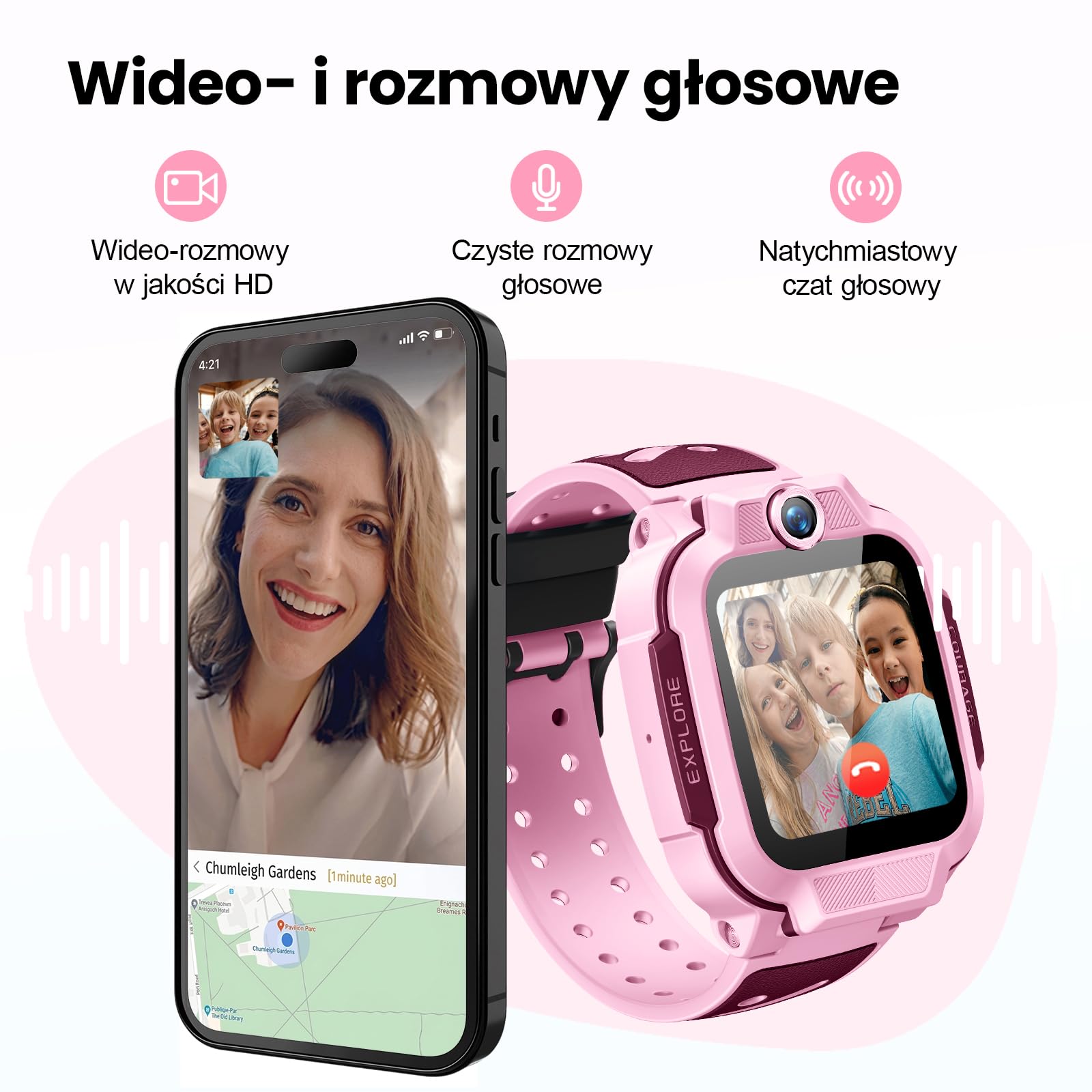 imoo Z3 Smartwatch 4G z GPS i kartą SIM, rozmowy wideo, WiFi, SOS, wodoszczelność IP68, zegarek do telefonu dla dziewcząt i chłopców (różowy-Z3, imoo Z3)