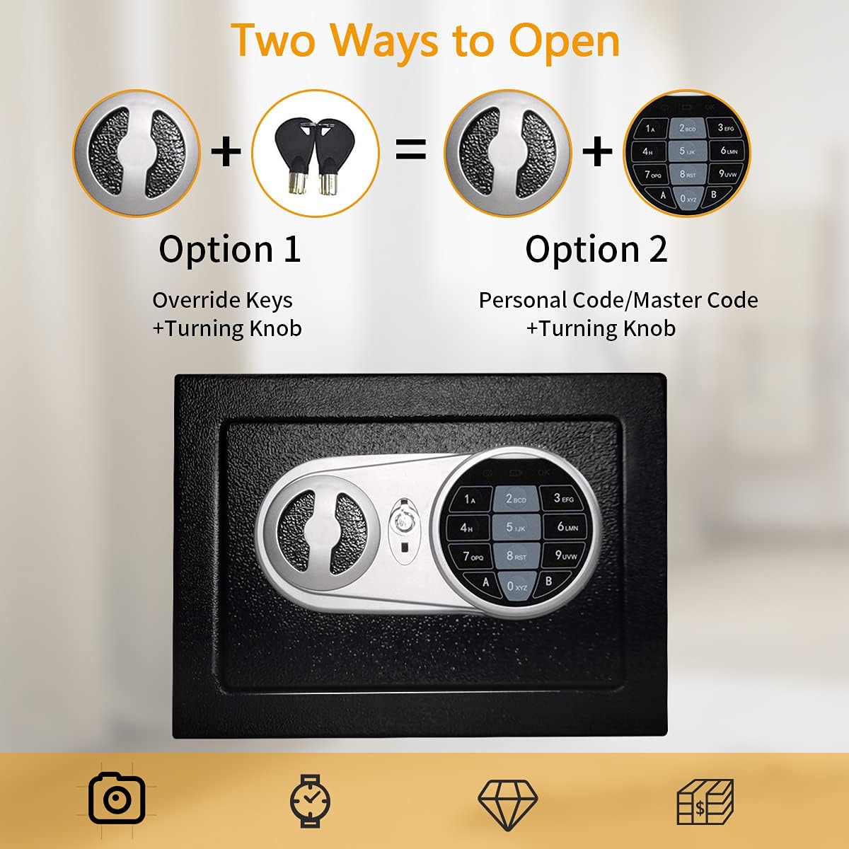 Sdstone Safe Box with Sensor Light, Digital Money Safe with Key, Electronic Security Safe Box with Keypad for Home/Office, Wall or Cabinet Anchoring Design Small Safes -Protect Cash, 0.23 Cubic Feet