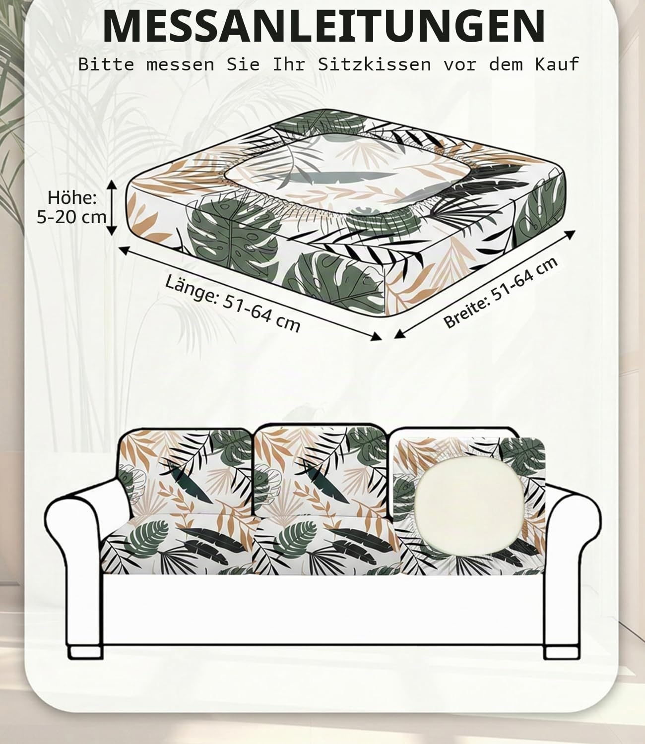 Hiseng Outdoor Sitzkissenbezug 8 Stück, Drucken Terrasse Gartenpolster Ersatzbezug, Stretch Sitzkissenbezug Sofa Kissenbezüge mit Gummiband für Terrassenmöbel, Gartenmöbel