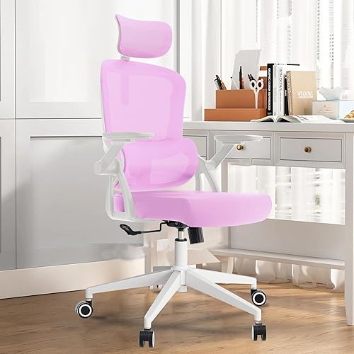 Miniatura 9 de Silla de oficina ergonómica, silla de escritorio ajustable de malla resistente con ruedas, reposabrazos y soporte lumbar, cómoda silla para oficina