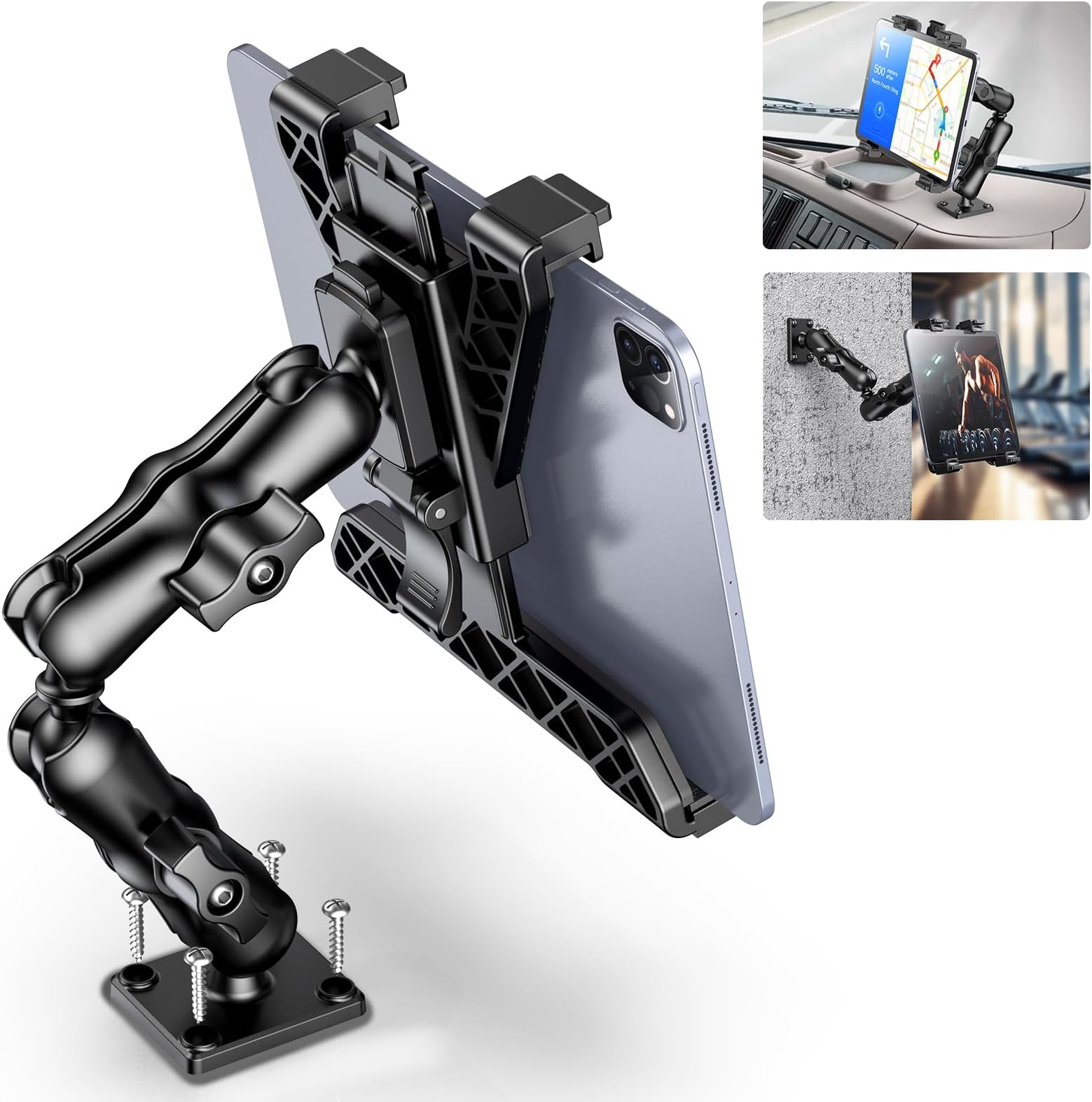OHLPRO Tablet Holder for Truck, Heavy Duty iPad Mount for Drill Base 360°Adjustable 2-Stage Arm Car Stand for All 7" - 11.5" iPad Pro,Mini,Samsung Tab,Nexus, Great for Desks,Wall, Businesses