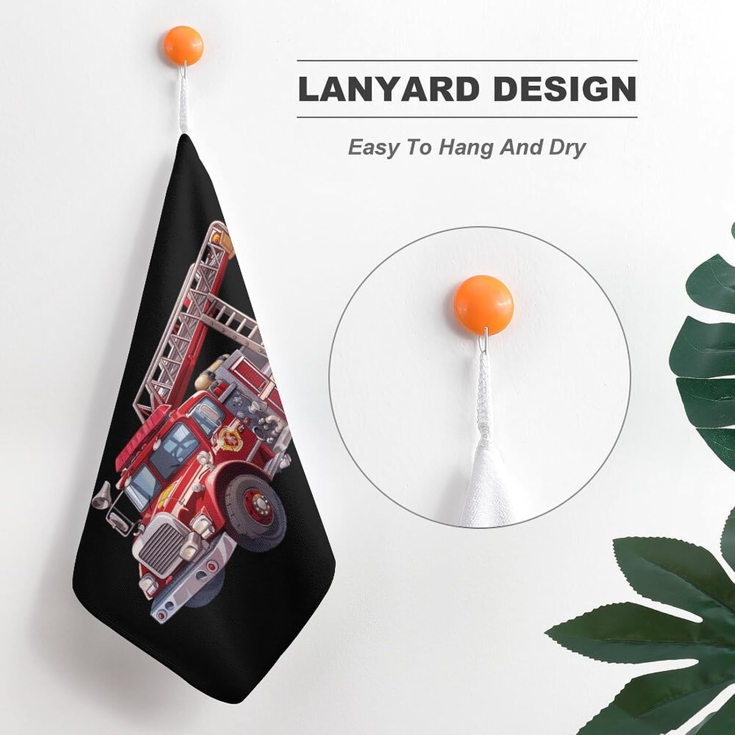 Firetruck Hand Towels for Bathroom Kitchen Towels Small Towel Handkerchiefs with Hanging Loop 4PCS