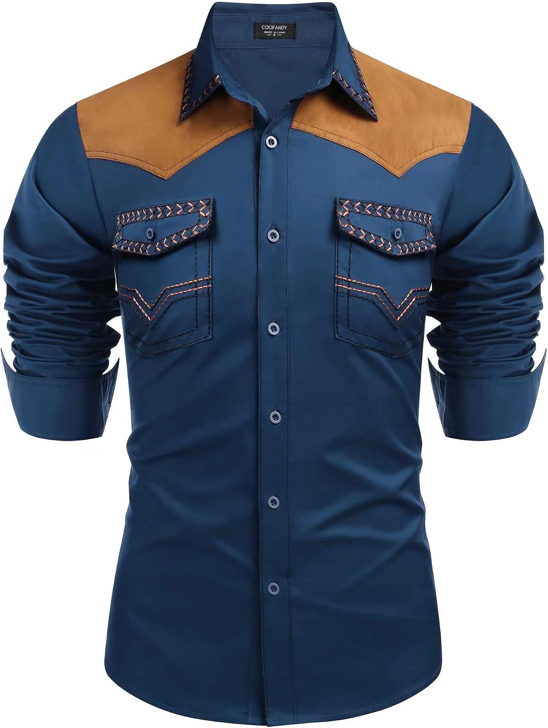 Men's Cotton Shirt for Button Down Western Casual Long Sleeve Flip Pocket Top