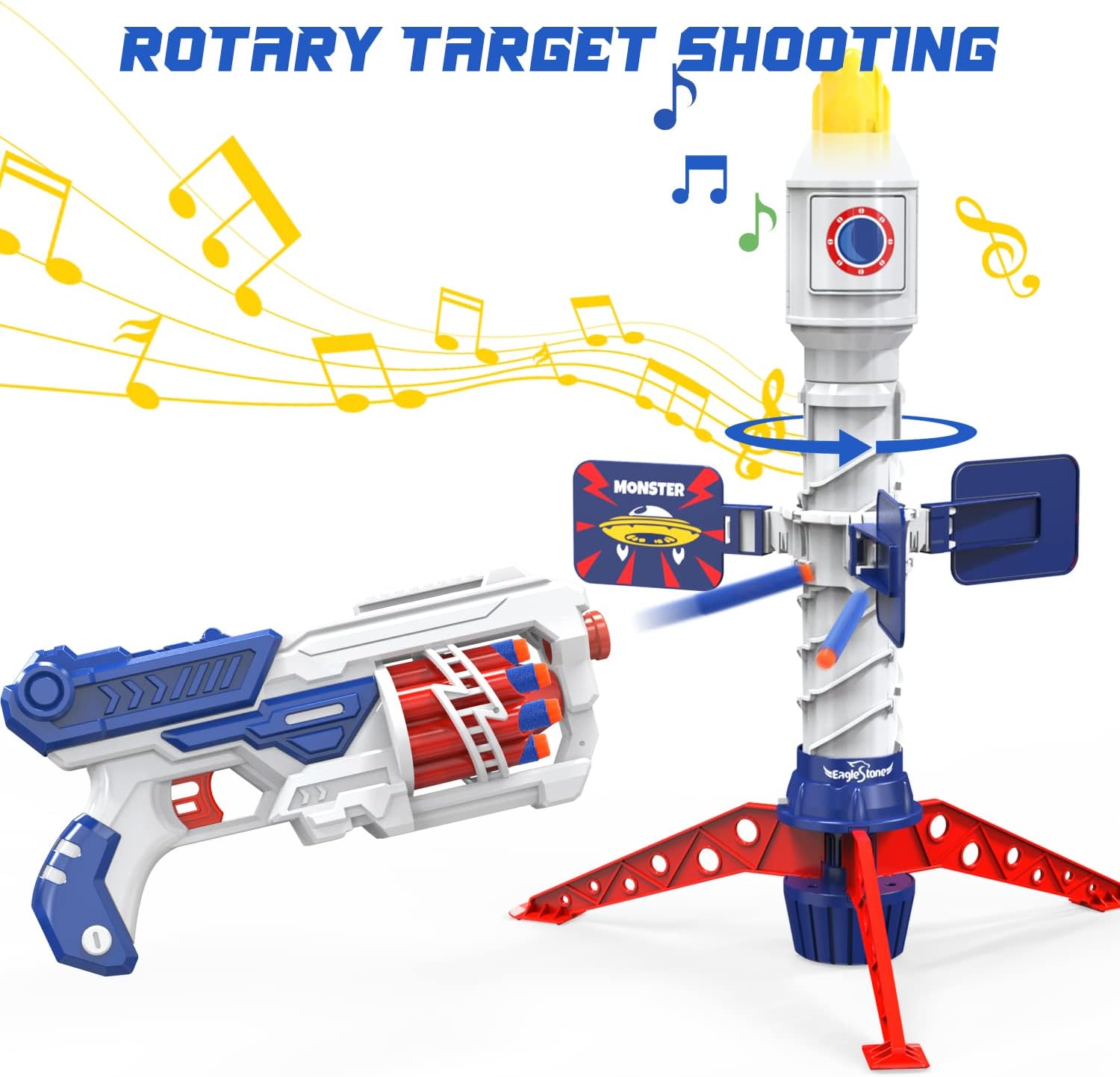 Eaglestone Rocket Shooting Game Toys for 6,7,8,9,10+ Year Old Boys, Kids Toy Gun with 24 Soft Bullets Darts, Shooting Target w/Sound, Light, Wrist Band, Christmas,Birthday Gifts for Kids