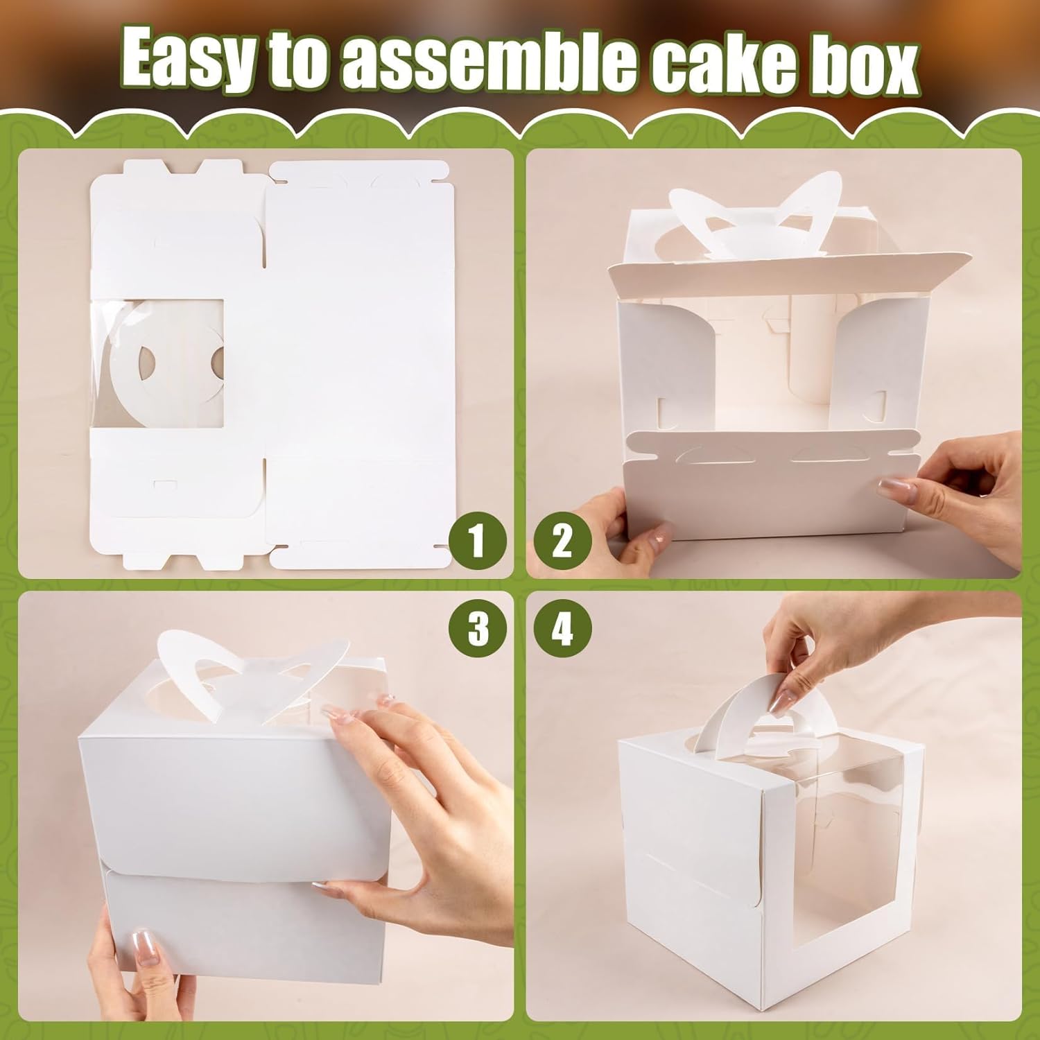 (レインフロー) ケーキボックス 窓付き 6.3x6.3x6インチ ポータブルキャリーハンドル&amp;ボード付き ホワイトケーキキ