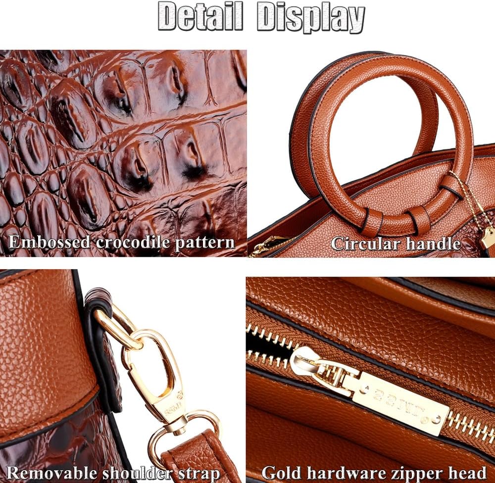 Women Handbags Tote Bags PU Leather Crocodile Pattern Purse Top Circular Handle Handbag Ladies Satchel Shoulder Bag
