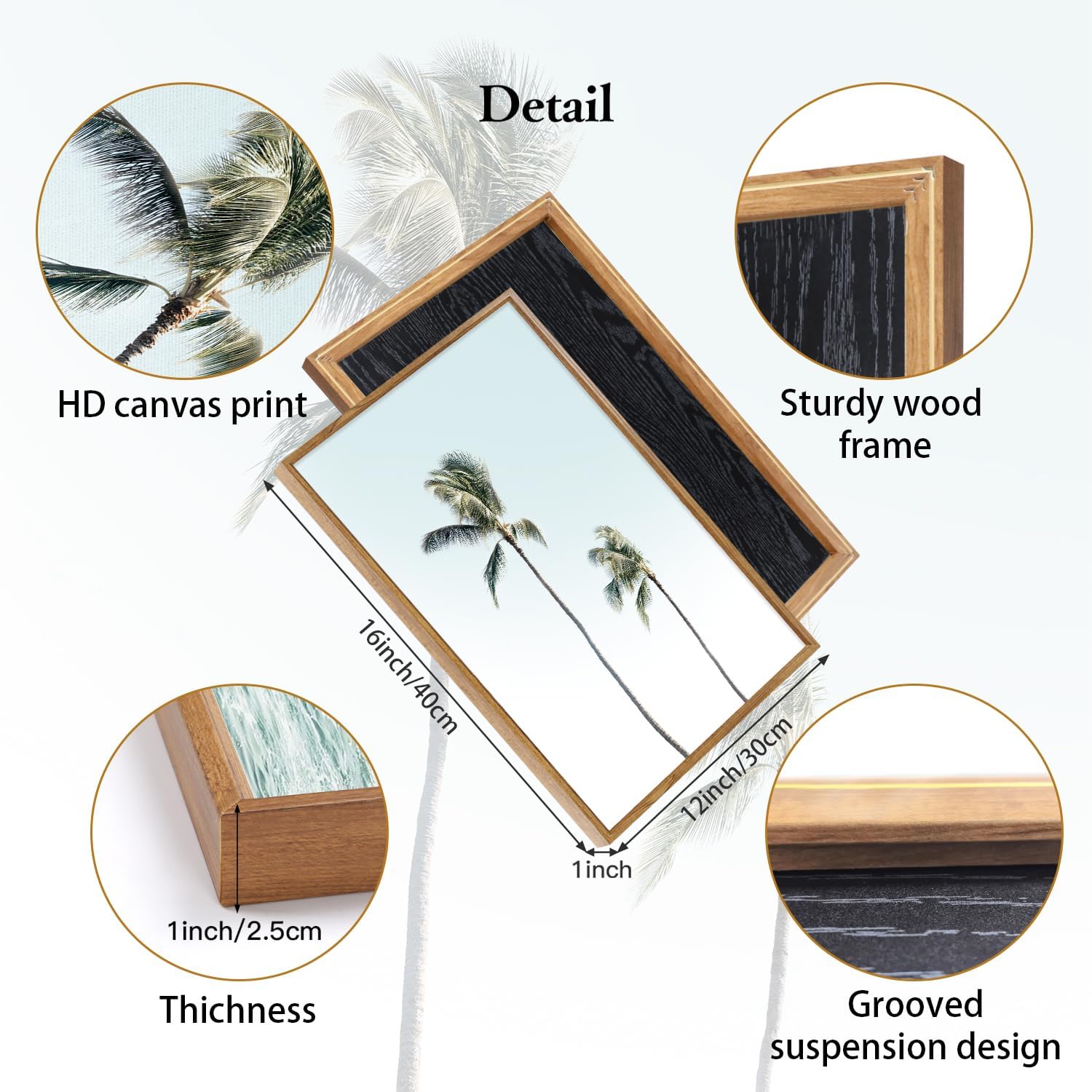 CHDITB Tropical Surf Scene Framed Canvas Wall Art Set Of 3, Coastal Wall Decor, Ocean Inspired Beach Wall Painting, Neutral Seascape Palm Tree Art Prints For Living Room Bedroom Decor (12x16 Inch)