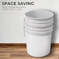 Vista 5 de Balde de cubo blanco de 6.5 galones con tapa Grado alimenticio Extra duradero de 90 MIL Asas de metal con empuñadura de plástico para fácil