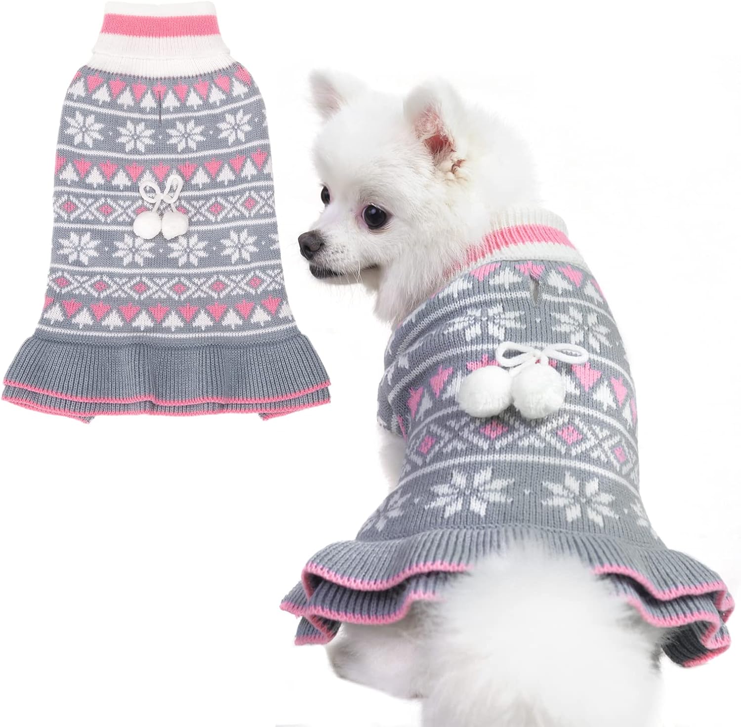 EXPAWLORER Dog Sweater for Small Dogs - Turtleneck Knitwear Dog Cold Weather Clothes with Leash Hole, Christmas Dog Sweater Dress, Warm…