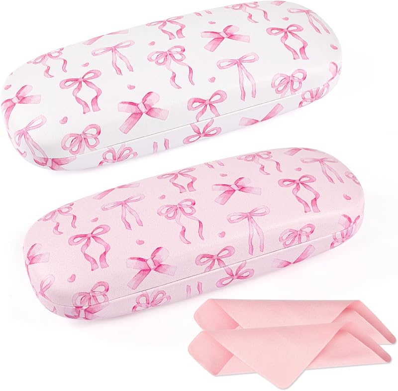 Glasses Case 2-Pack, Hard Glasses Case for Women Men, Spectacle Cases with Cloth