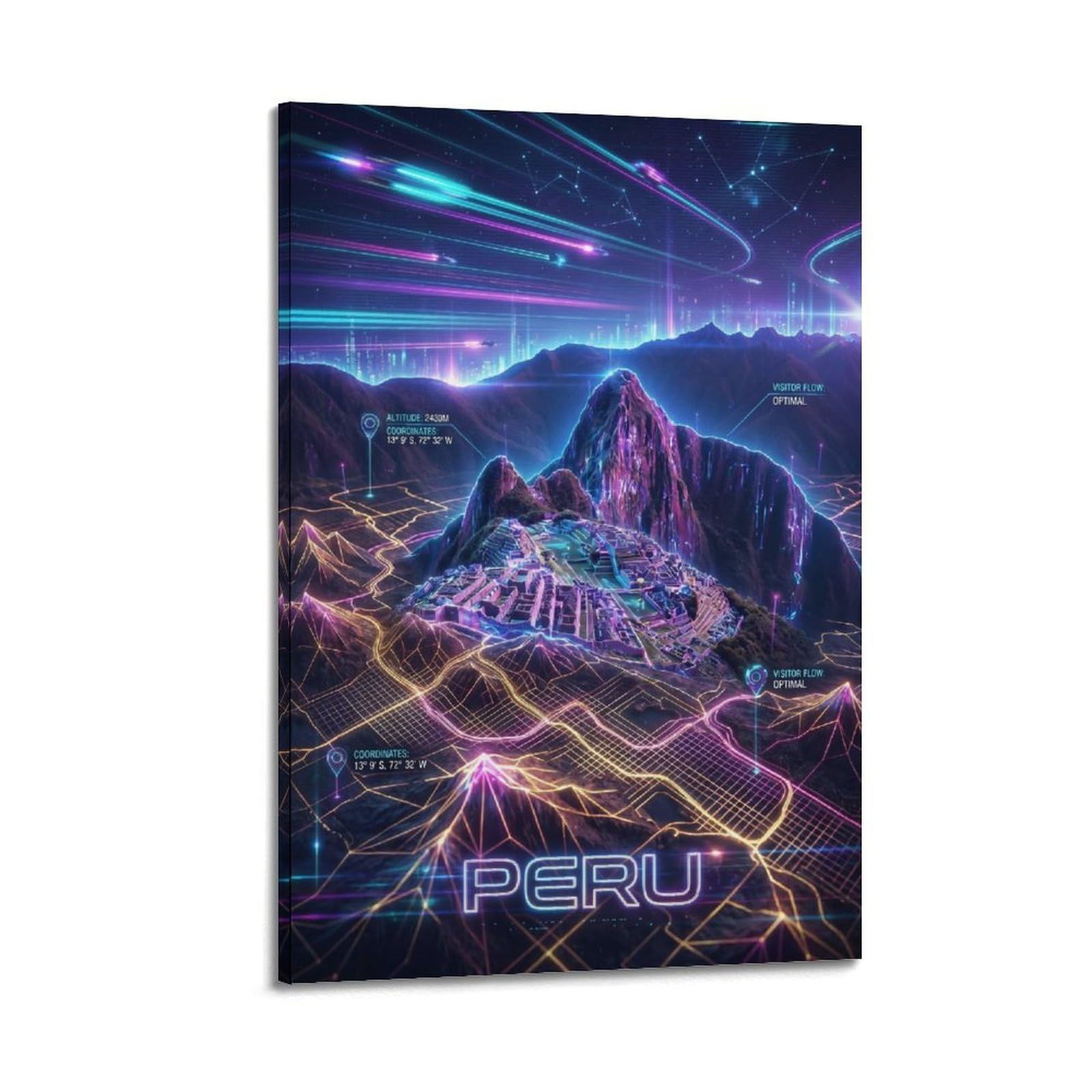 OKAHYS Retro Synthwave Peru Machu Picchu Ruins Poster Modern Decorative Canvas Prints - Ideal Wall Art for Family, Man Cave, Game Room, Boys & Girls Bedroom 16x24inch(40x60cm)