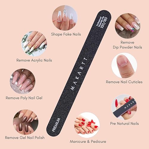 Miniatura 5 de Makartt Lima de uñas, tableros de esmeril de grano 100180 para uñas, lima de uñas profesionales lavables de doble cara para uñas acrílicas