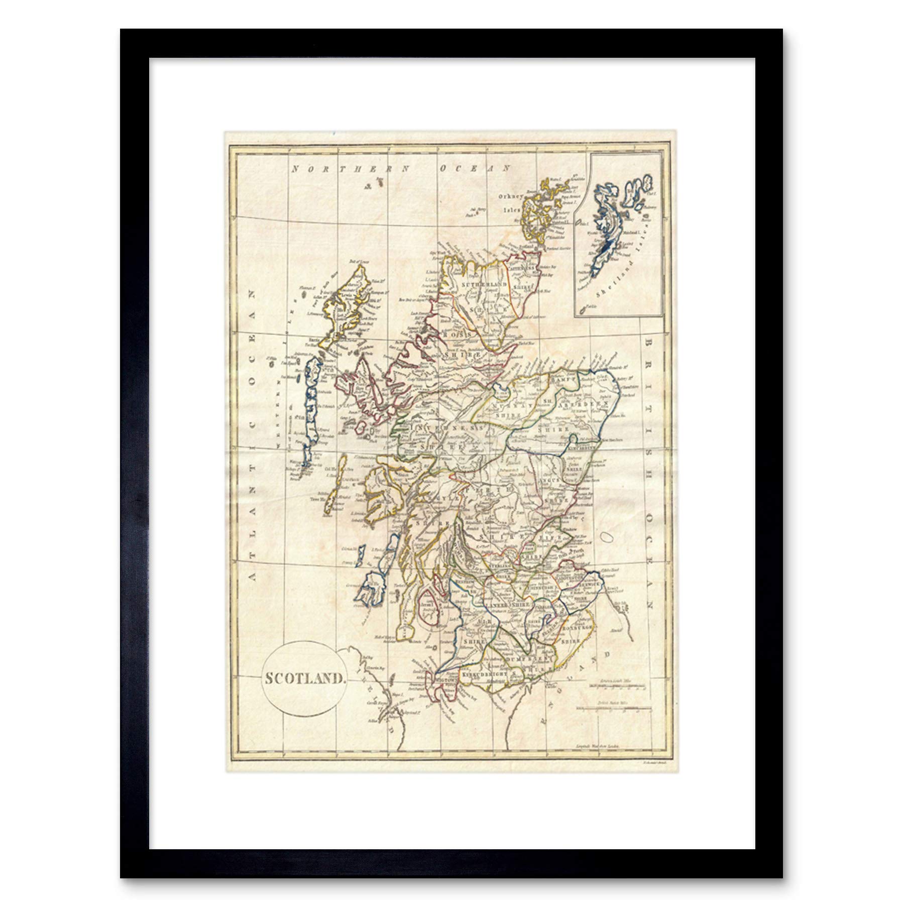 The Art Stop Black Wee Blue Coo 1799 Clement Cruttwell Map Scotland Vintage Art Frame Framed Wall Art Print
