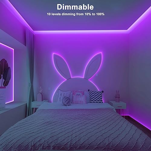 Miniatura 4 de Tatazone Tira de luces LED COB moradas Max con control remoto RF, tira de luz LED COB ultra regulable de 16.4 pies, luces LED COB adhesivas para