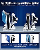 Vista 4 de Estación de carga PS VR2 PS-5 con ventilador de refrigeración, organizador de accesorios para PS5 VR 2 controladores, soporte de carga 3 en 1