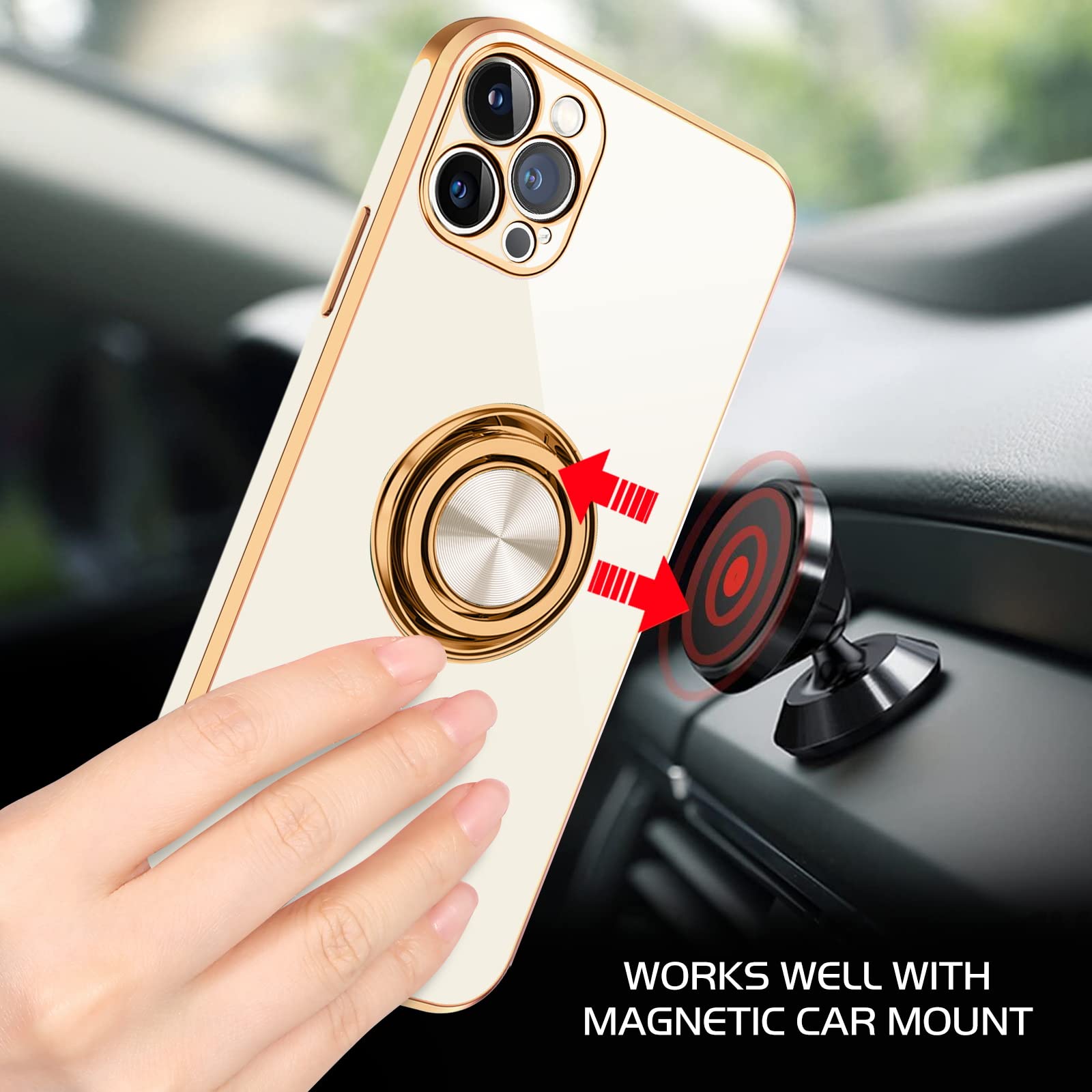 DOMAVER Custodia per iPhone 12 Pro Max con supporto ad anello a 360°, antiurto, sottile, supporto magnetico, supporto per auto, unisex, antiscivolo, custodia protettiva per iPhone 12 Pro Max 6,7