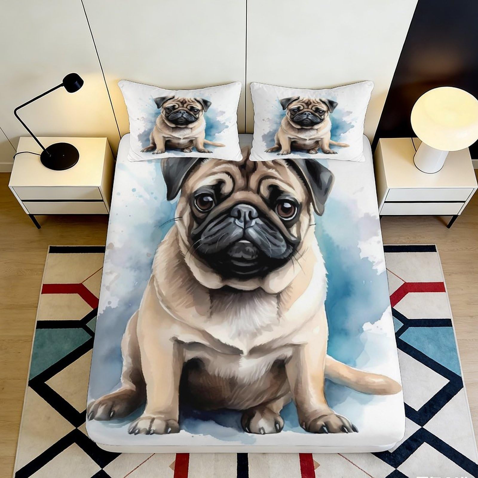 Jqzkxnhpbr Style-3 3D Printed Pug Dog Fitted Sheet Microfiber Soft Breathable Cartoon Animal Bed Cover For Bedroom Guest Room Decor 90X200x25cm