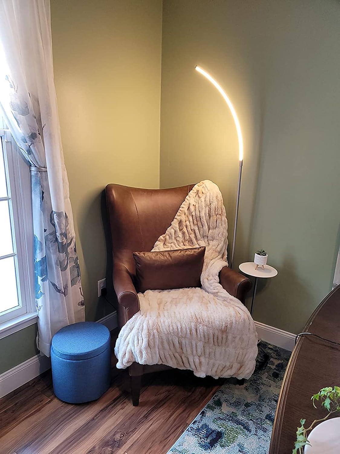 Exclusive Discount 60% Price Hykolity Modern LED Arc Floor Lamp with Side Table, Sturdy Base Tall Light Great for Indoor Living Room Bedroom Loft Office Home Decor, Over Coach Sofa Lighting, Silver Grey Lamp with White Tray