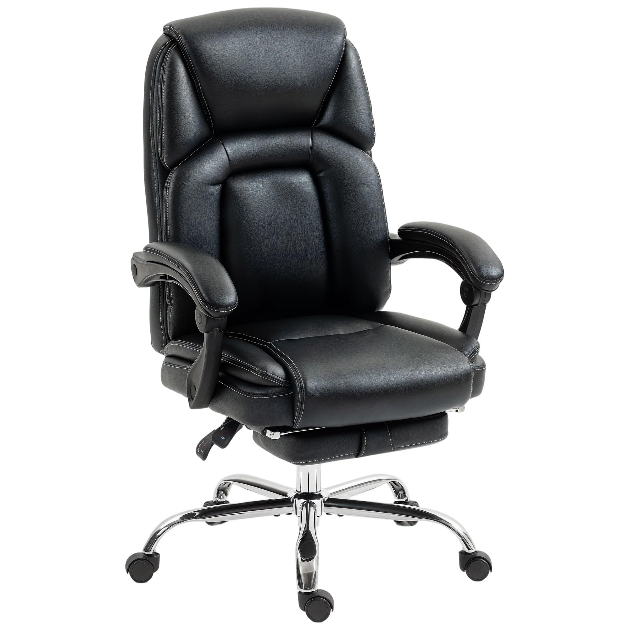 HOMCOM Ergonomic Office Chair with Footrest, 135° Reclining PU Leather Executive Desk Chair with Pocket Spring Seat for Home Office Work, Black