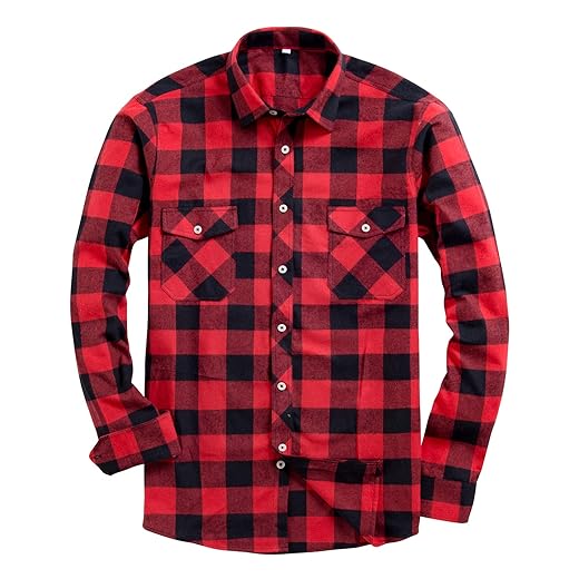 Alimens & Gentle Camisa masculina casual de flanela xadrez de manga comprida com botões e ajuste regular