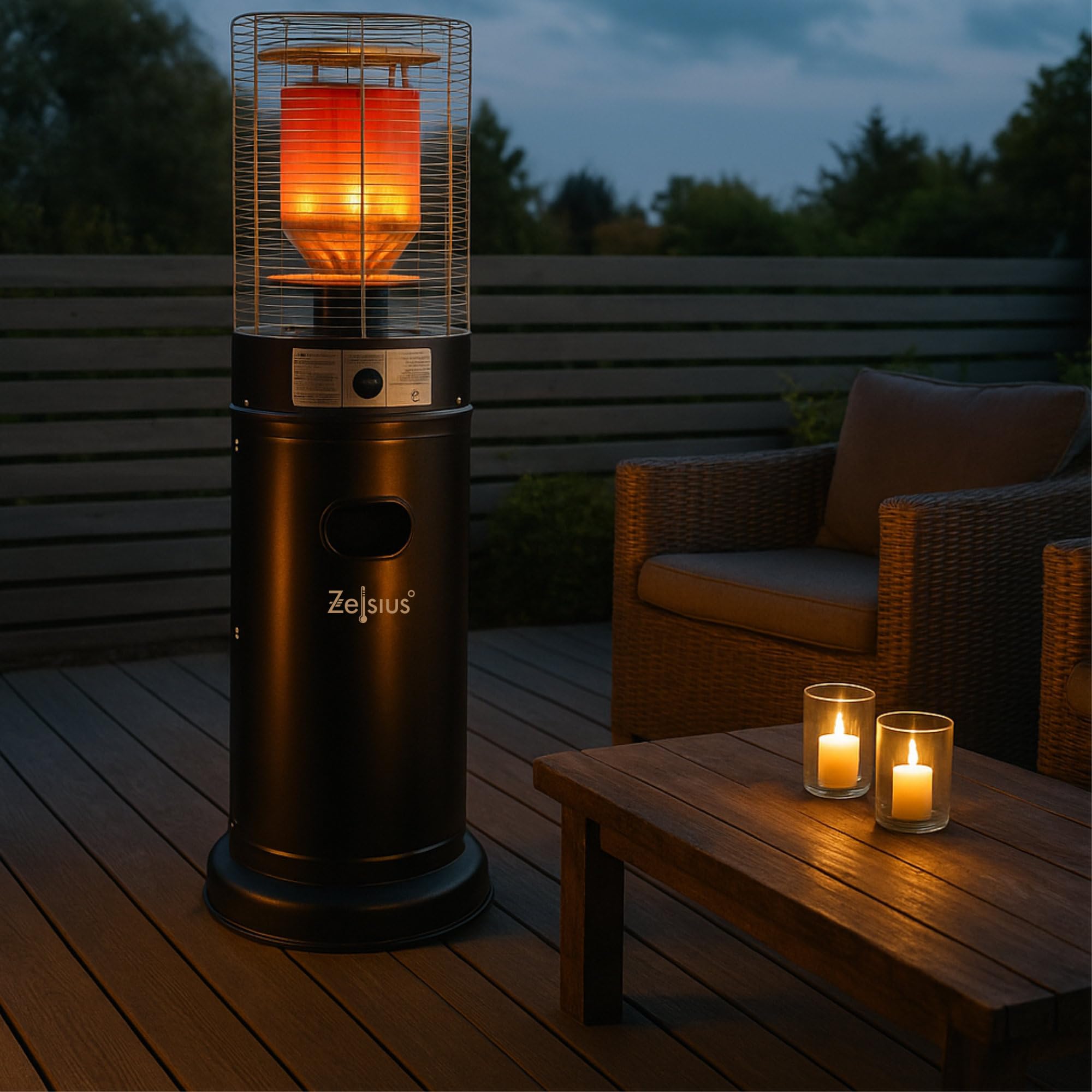 Zelsius Gas Heizstrahler "Zermatt" | 11 kW | Ø 46 cm x 137 cm | Schwarz | Terrassenheizstrahler außen, Terrassenheizung, Outdoor Heizpilz, Gasheizpilz für Terrasse Balkon und Garten