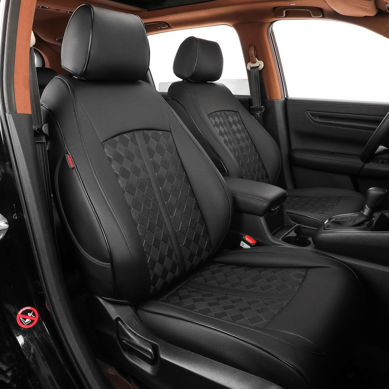 coverdream F150 Leather Seat Covers Custom Fit for 2015-2020 Ford F150 Crew Cab XL,XLT & 2017-2022 F250 F350 F450 Crew Cab XL,XLT,w/No Rear Armrest,Fully Covered,Waterproof(Full Set,Black-Black)