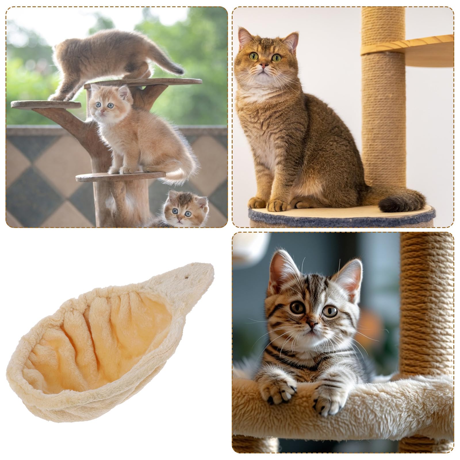 Hamac pour Chat en Peluche Doux Beige, Lit Suspendu à Fenêtre, Nid Douillet Intérieur pour Chat Adulte, Meuble de Repos et Aire de Jeux