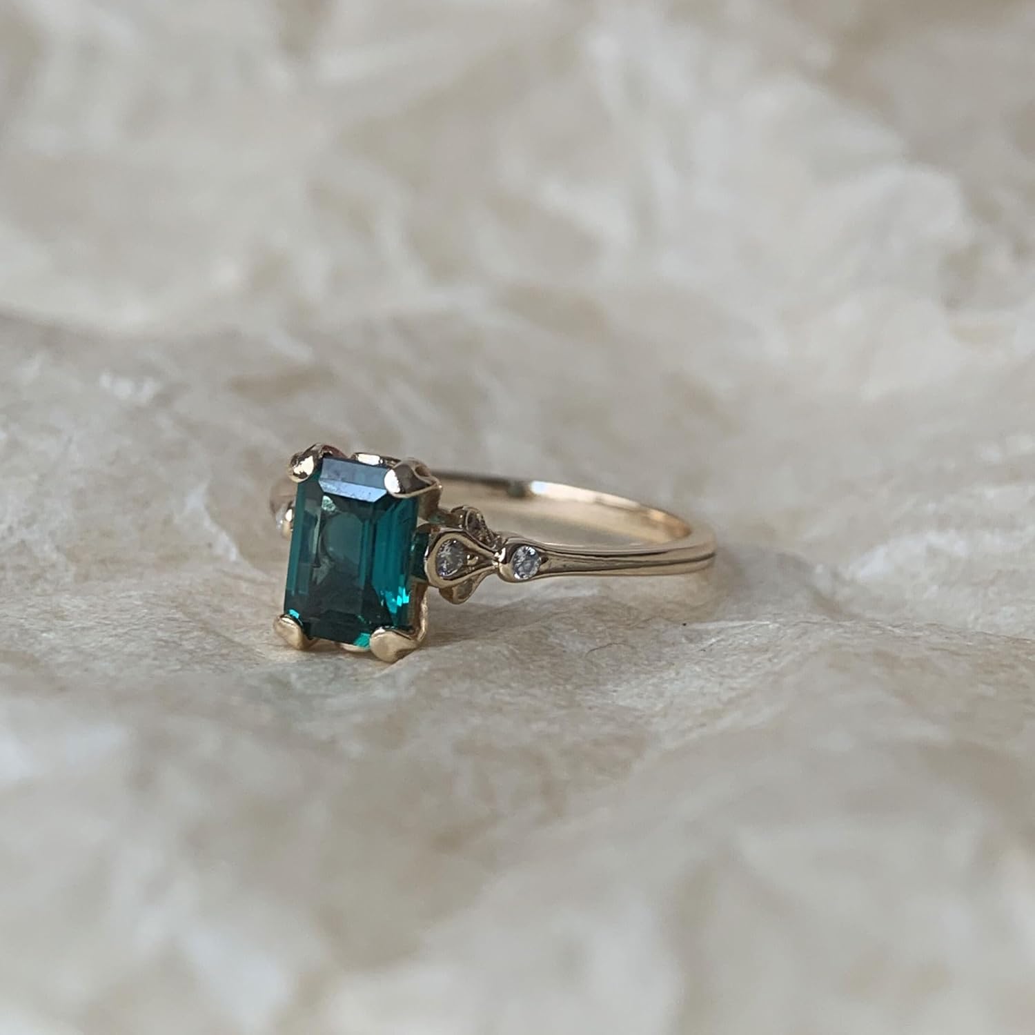 Created Emerald Engagement Rings May Birthstone Ring Dainty Vintage Wedding Ring Anniversary Jewelry Gift - Image 7