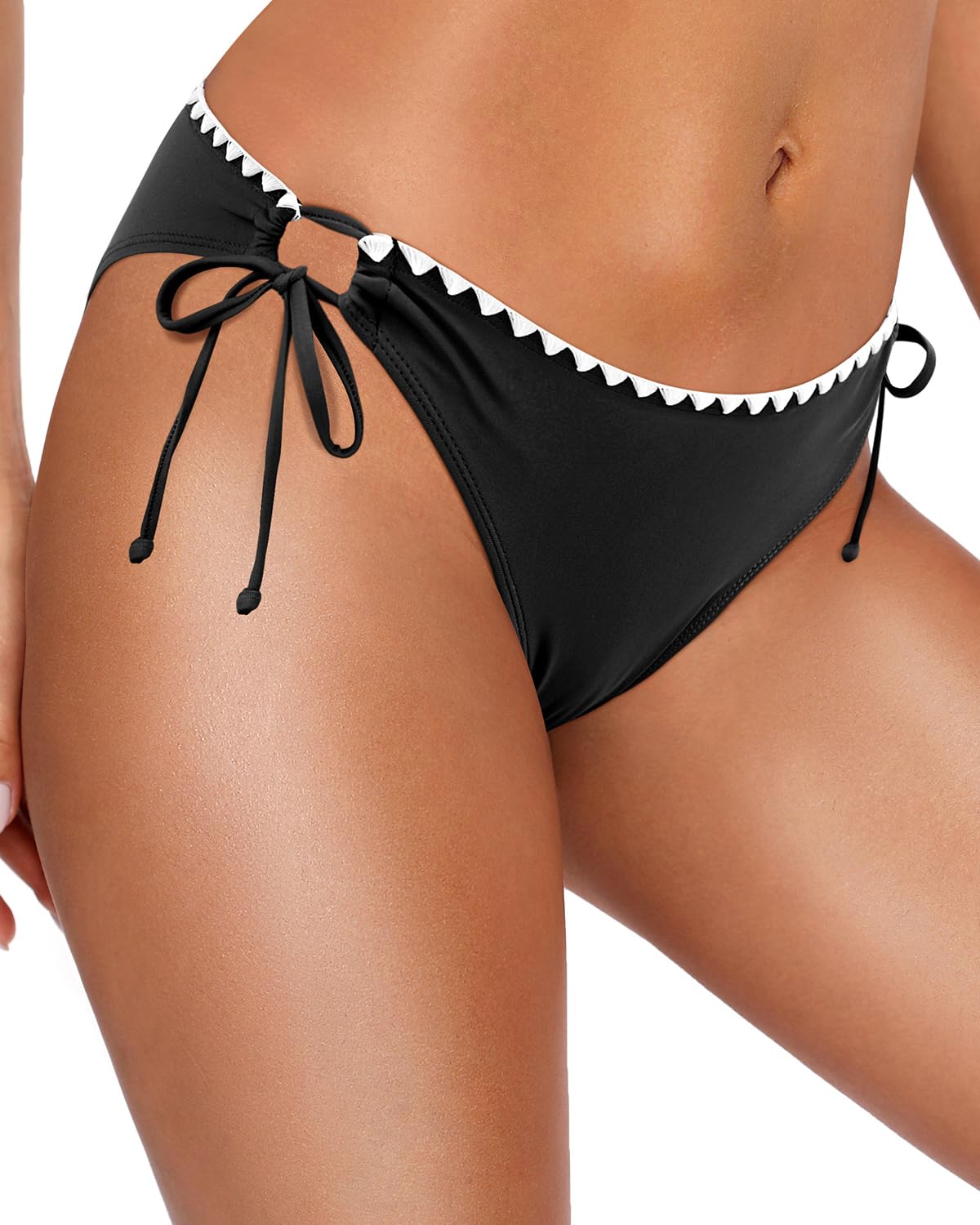 Zmart Women String Tie Side Bikini Bottoms Moderate Coverage Swimsuit Bottom Low Waist Low Rise Bathing Suit