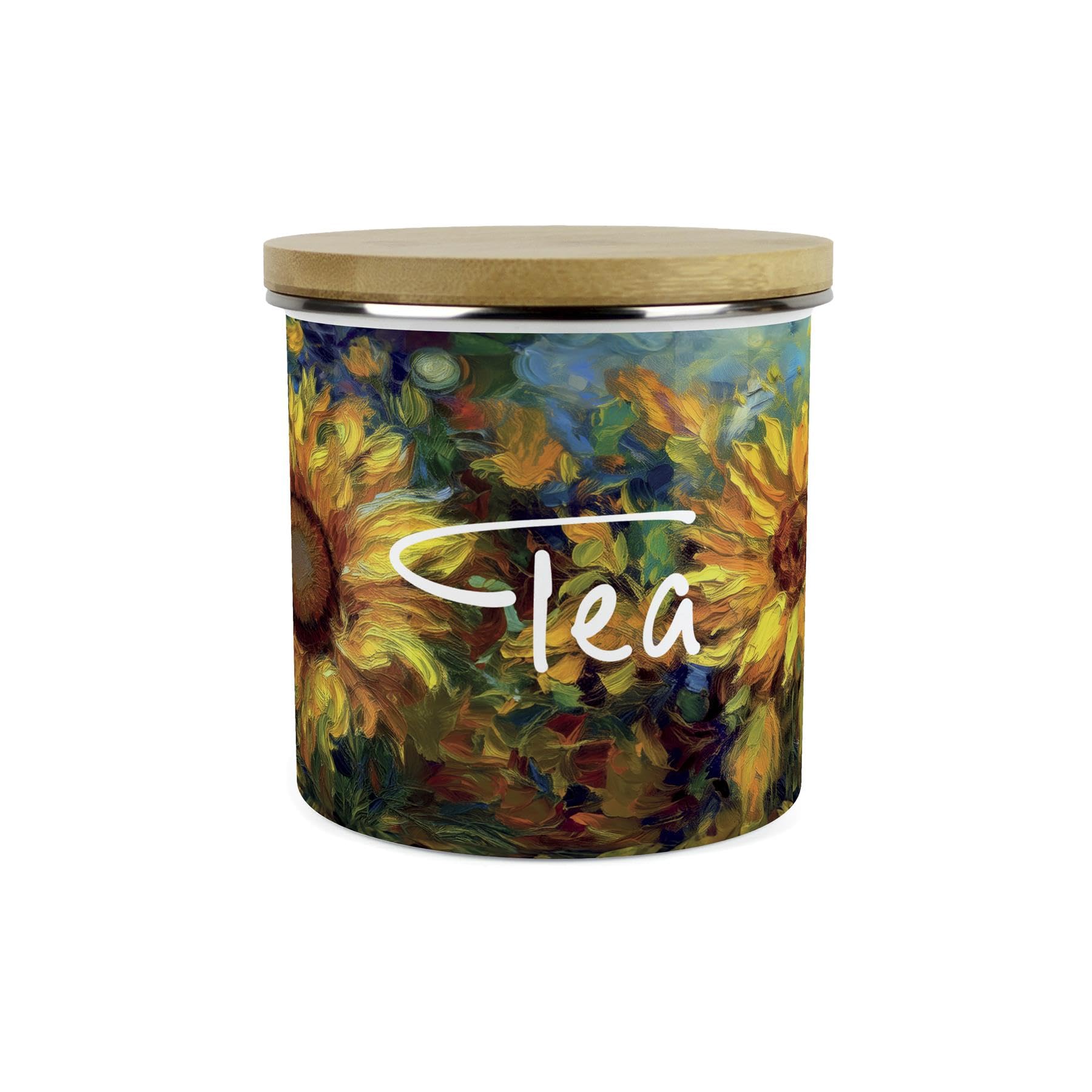Purely Home Tea Painted Sunflowers Storage Canister - Van Gogh Inspired Oil Paint Floral Artwork - /Coffee/Sugar Enamel Hot Drinks Kitchen Storage Container