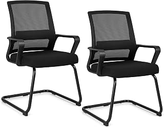 COSTWAY Freischwinger Stühle 2er Set, Schwingstühle mit Armlehne & Lendenwirbelstütze, Bürostühle, Konferenzstühle, Besucherstühle für Büro, Konferenzraum, Arbeitszimmer